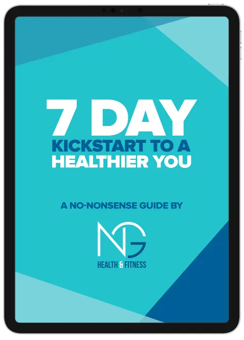 An iPad mockup of the free 7 day kickstart ebook that NG Health and Fitness offers